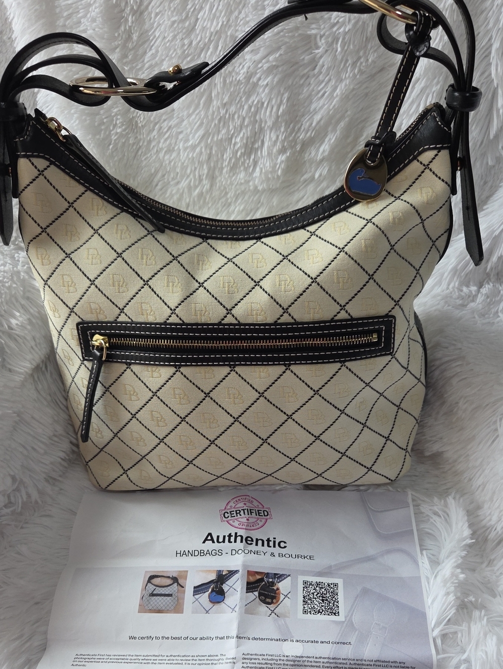 Dooney & Bourke Cream Shoulder Hobo with Black Trim